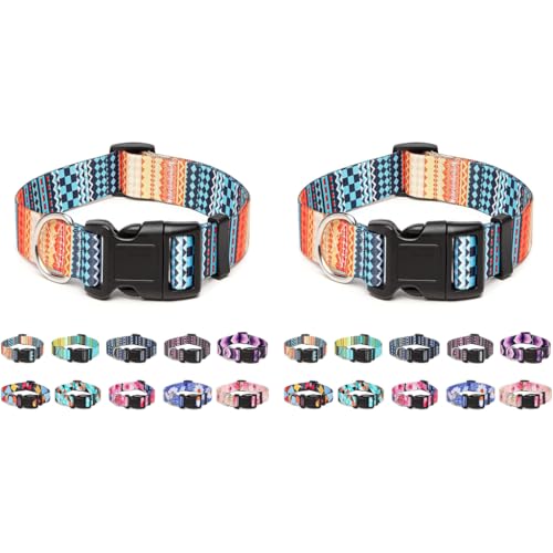 Qpets® Stainless Steel Polyester Plastic Nylon Bohemia Style Dog Collar with Patterns Adjustable 33-55Cm Soft Comfy Pet Collars Belt for Small Medium Large 15-30Kg Dogs Size M Multicolor 2PCS Qpets® Stainless Steel Polyester Plastic Nylon Bohemia Style Dog Collar with Patterns Adjustable 33-55Cm Soft Comfy Pet Collars Belt for Small Medium Large 15-30Kg Dogs Size M Multicolor 2PCS